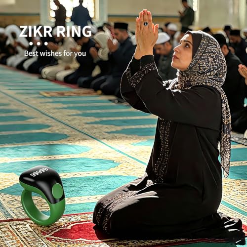 Image of Smart Tasbih Zikr Ring,Adjustable Counter, 3 Sizes (18,20,22mm) Muslim Digital Azan Alarm Clock,APP Support Digital Counter Prayer Reminder Rings, Waterproof 5 Digit Finger Counter zikr Ring(Green)