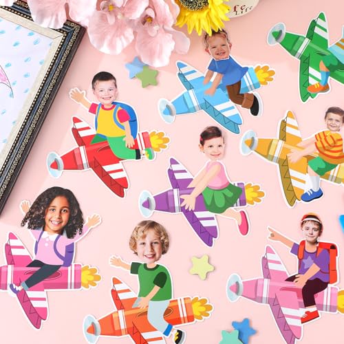 Image of gisgfim 80Pcs Crayon Cutouts Back to School Decoration Bulletin Board Colorful Crayon Airplane Paper Cut-Out Classroom Decor for Boy Girl DIY Craft Photo Wall Kindergarten Preschool Party Favor Supply