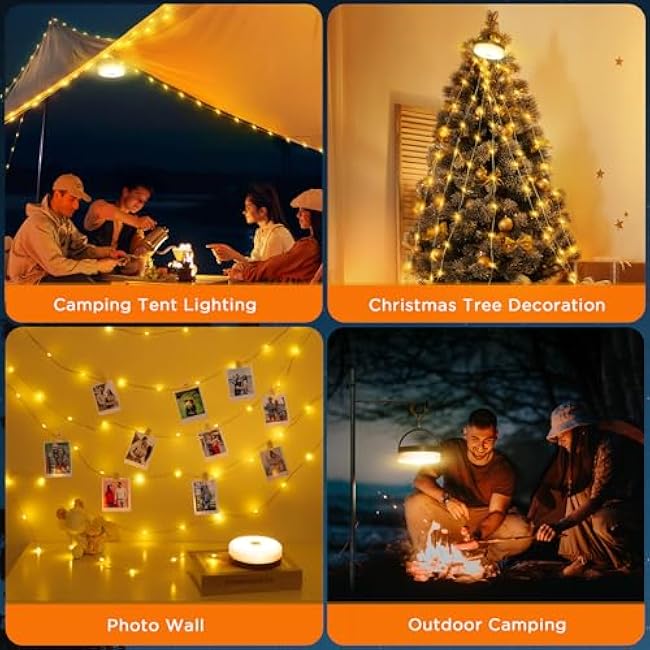 Retractable Camping String Lights, 33FT 3000 mAh Rechargeable 4 in 1 Tent Lights String with 9 Modes, Outdoor Portable Camper Lighting Waterproof, Camp Lamp for Party, Yard, Hiking Essentials
