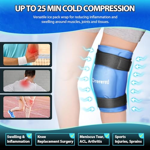 Image of Ice Packs for Injuries Reusable Knee Gel Ice Pack Wrap for Swelling Blue | Pliable Low-Freeze Gel, Multi-Joint Pain Relief, Hands-Free Secure Strap, Accelerated Recovery Tool, Large