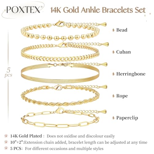 Extra Large Anklets for Women Large Ankle, 14K Real Gold Dainty Anklets for Women Waterproof, 10"+2" Adjustable Large Ankle Bracelets for Women Plus Size, Ankle Bracelets for Women Trendy4