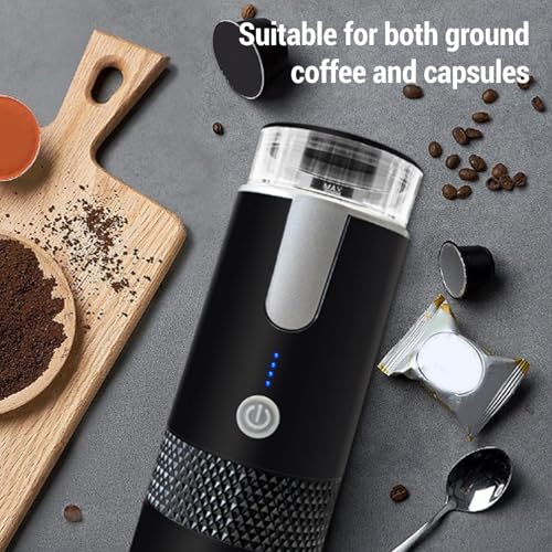 Image of Ejoyous Portable Coffee Maker Travel, Car Electric Espresso Brewer Coffee Making Machine for Camping RV Hiking Home Office, Compatible Ground Coffee and K CUP Capsule
