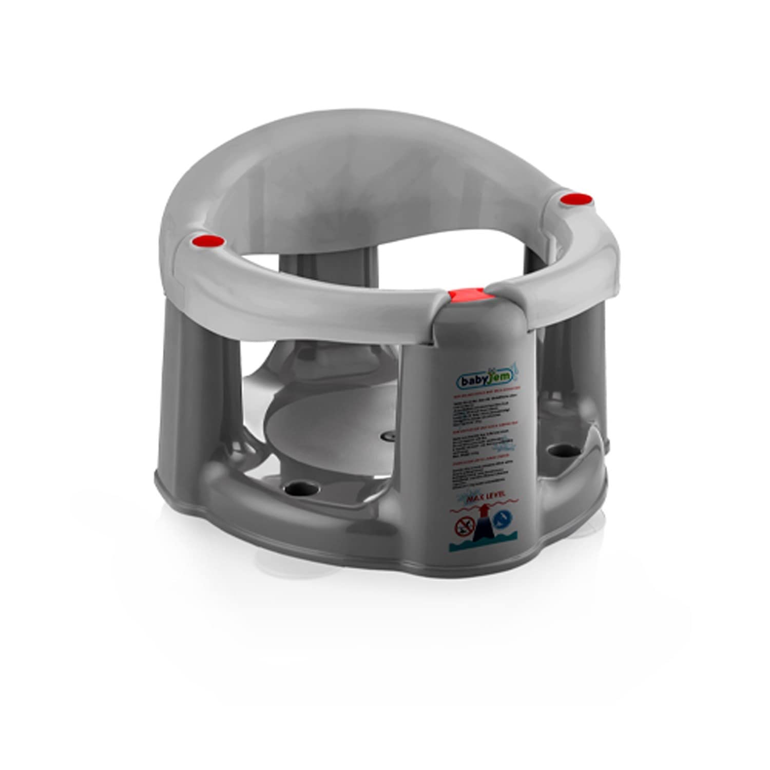 BabyjemAnti-Slip Baby Bath & Feeding Seat | 6+ Months - Grey | Portable, Safe with Suction Cup System | Lightweight & Comfortable Bath Time | , 13 kg Capacity.