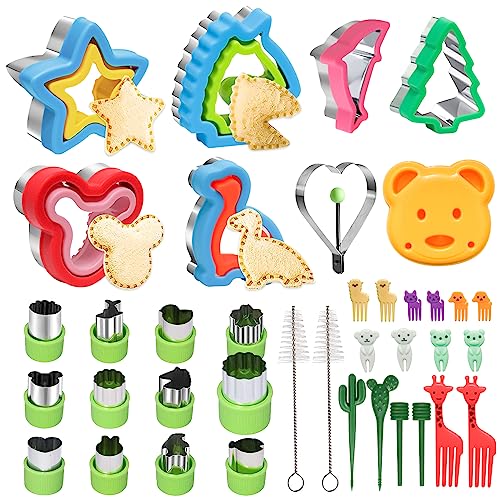 38 Stück Ausstechformen Set, Ausstechformen Brot Ausstecher, Edelstahl Brotausstechformen für Kinder, Keksausstecher Plätzchenausstecher für Toast, Micky Dinosaurier Stern Herz