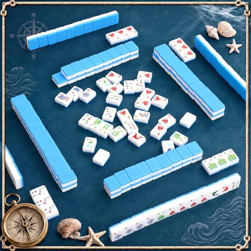 Teyva Daily Nautical Themed Engraved American Blue Mahjong Tile Set - image 7