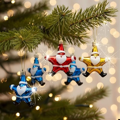 Image of Crackles Santa Face Star Hanging Ornaments (Set of 4) | Multicolor Christmas Tree Decorations | Festive Xmas Hanging Decor for Home, Office & Party, Party Favors