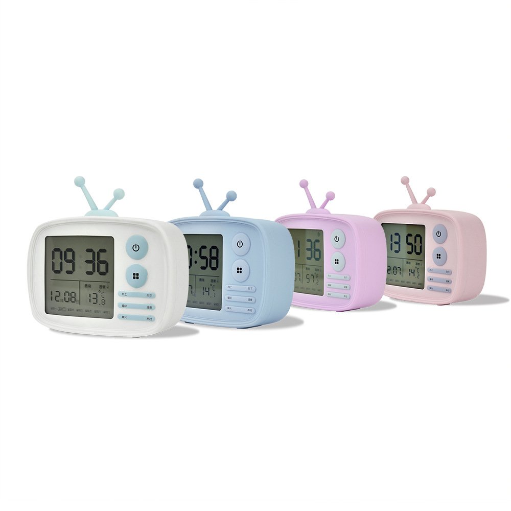 Despertador retro TV para evitar caídas reloj de alarma de silicona suave con voz y carga