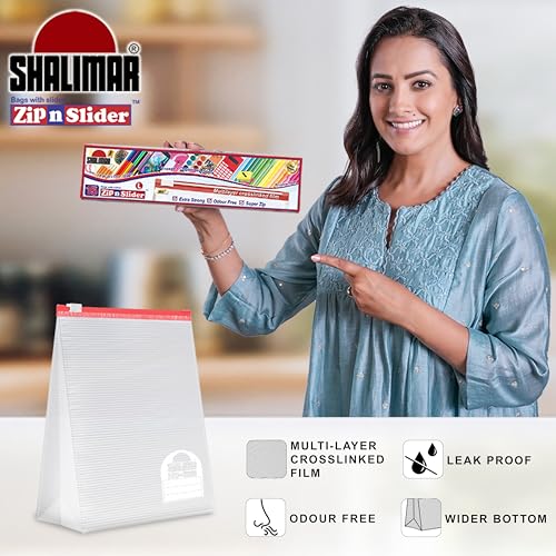 Image of Shalimar Zip 'N' Slider Bags | Small (20 cm X 20 cm) | Pack of 45 Bags | Ziplock /Vegetable /Fruit /Fridge /Multi-Purpose Storage Bag | Reusable & Reclosable with Slider Lock | Color - Natural