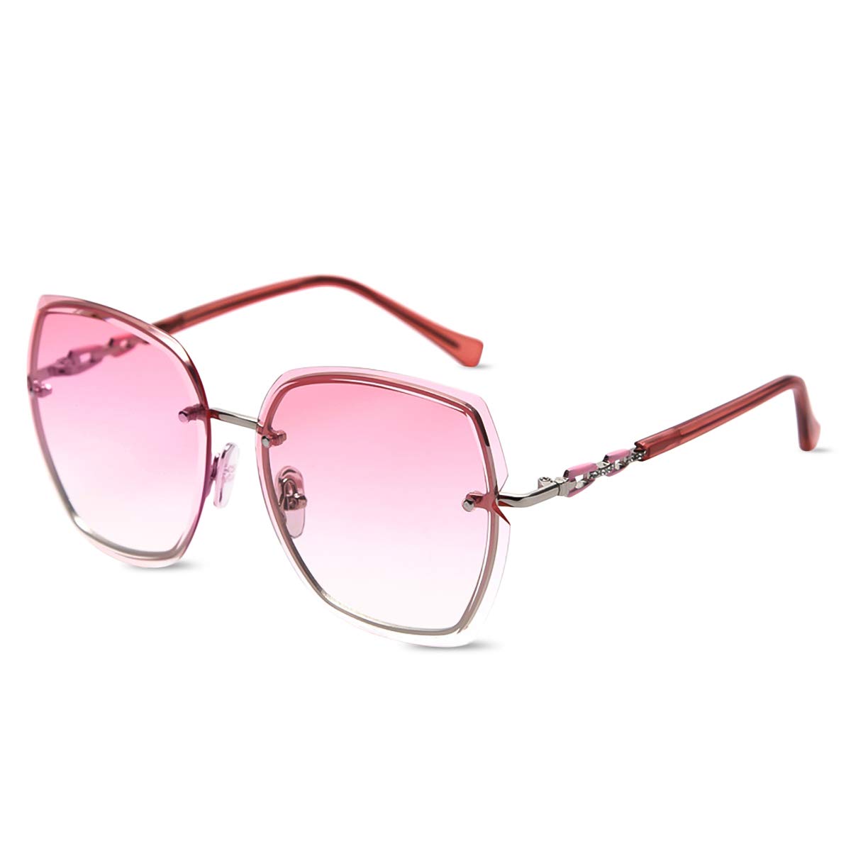 LumiSyne Rimless Sunglasses Oversized For Women Transparent Gradient Glasses Diamond Cutting Colored Lens Rhinestone Decorated Frame UV400 Eyewear(Pink)