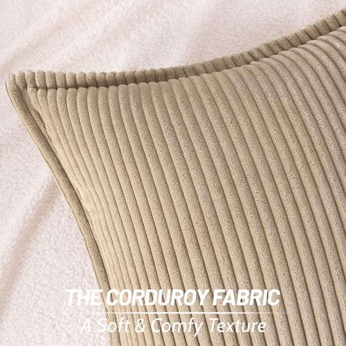 Mecatny Corduroy Throw Pillow Covers 26x26 Set of 2, Neutral Decorative Soft Boho Couch Pillow Covers with Broadside for Sofa Living Room, Khaki