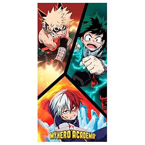 Halantex - MHA-5304T – My Hero Academia 3 Personnages, Serviette de Plage Originale Officielle – Multicolore – 70 x 140 cm