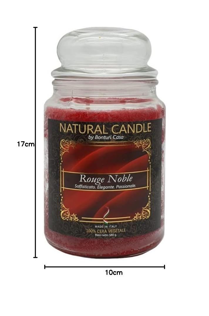 NATURE CANDLE candela profumata 100% cera vegetale - Giara 580g Rouge Noble