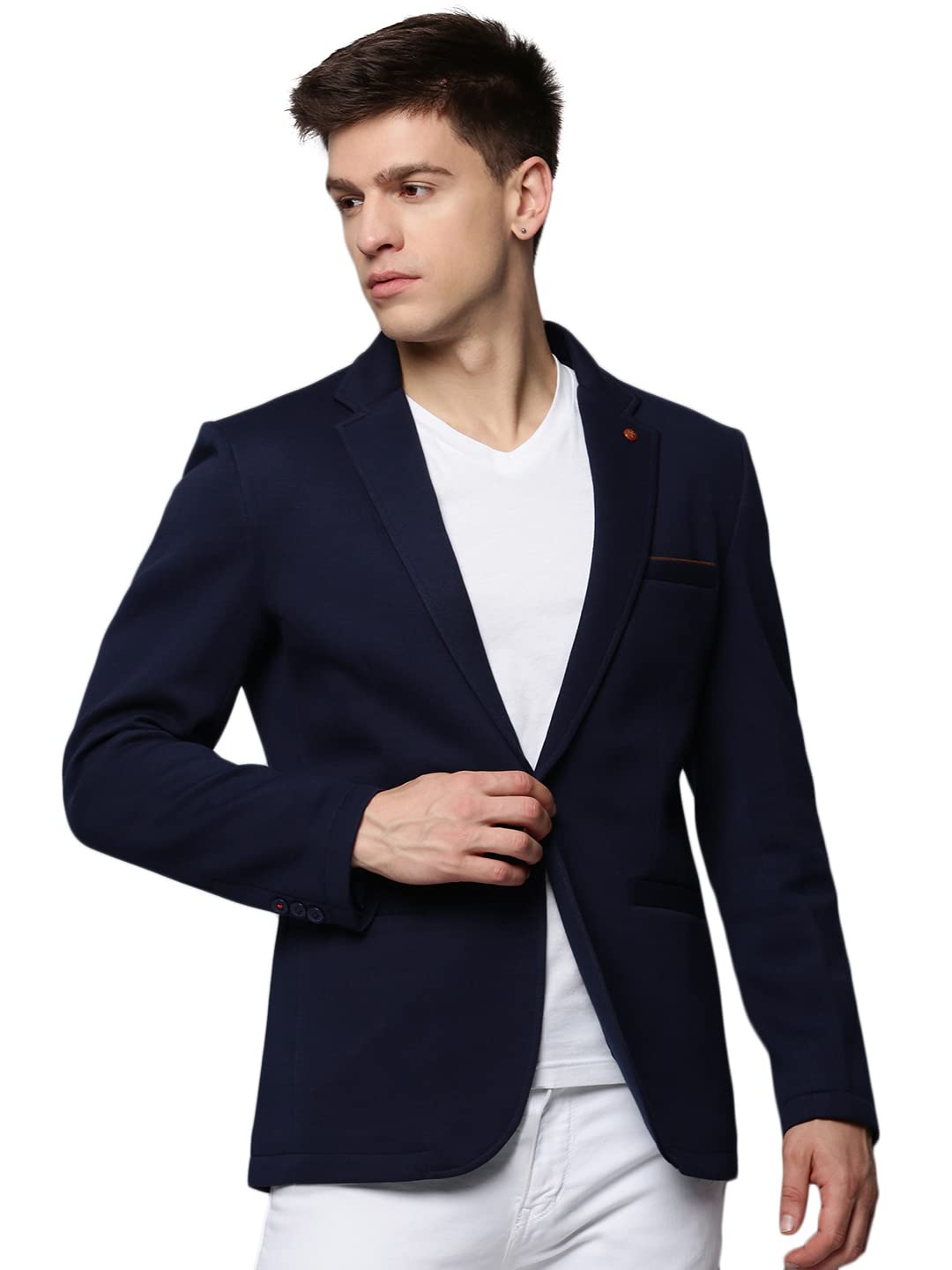 showoffff Men's Notched Lapel Solid Navy Blue Open Front Blazer-LBR-4500_NavyBlue_3XL-picture-11