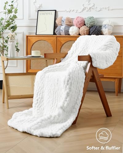 Image of Cozyful Chunky Yarn for Hand Knitting, #9 Thick Jumbo Big Chunky Yarn for Crocheting, Super Chunky Knit Blanket Yarns, Large Chunky Chenille Yarns, 8 Pack (30 yds 8 oz Each Skein), Pure White