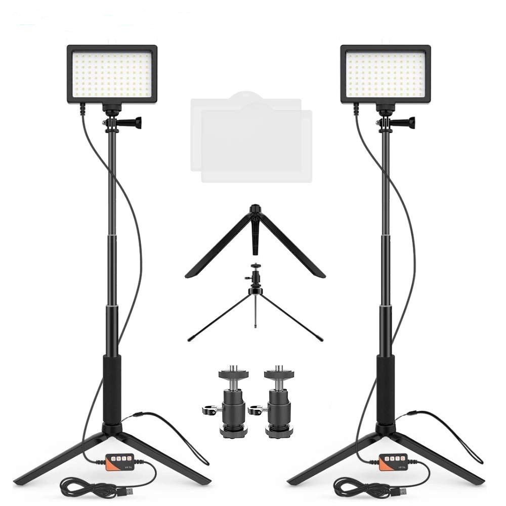 JINTU2-Pack Dimmable Bi-Color 3200K-5600K USB 96PCS LED Video Light + Tripod Stand for Desk/Living Streaming, Laptop Meeting/Video Conference Lighting/Game Streaming/YouTube Video Photography
