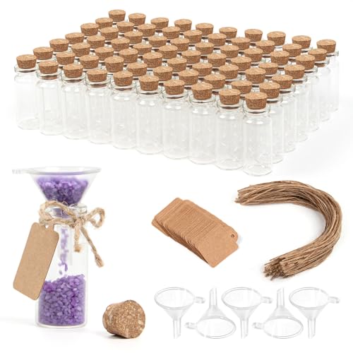 CHERLU 10ml Small Glass Bottles with Corks Pack of 100 Wishing Glass Jars