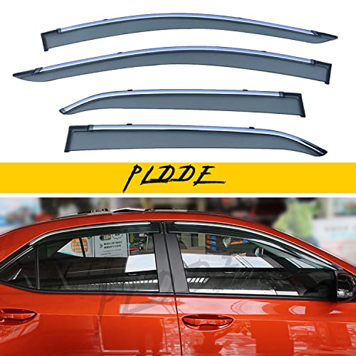 PLDDE 4pcs Smoke Tint with Chrome Trim Outside Mount Tape On/Clip On Style PVC Sun Rain Guard Window Visors Compatible with 2014-2019 Corolla 4-Door Sedan only