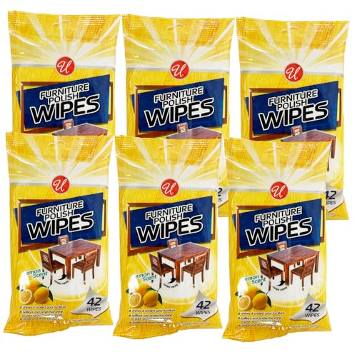 6pk 42ct Wood Cleaner Polishing Wipes Shine Protect Furniture Doors Lemon Scent Pleasant Lemon Scent Brilliant Shine Use on Nonporous Surface Safe Doors Furniture Cabinets Wood Kitchen Bathroom