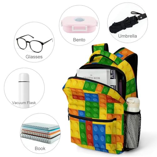 Kids Colorful Building Blocks Bricks Backpack Multifunctional Casual Daypack For College School Bookbag Travel Outwork3