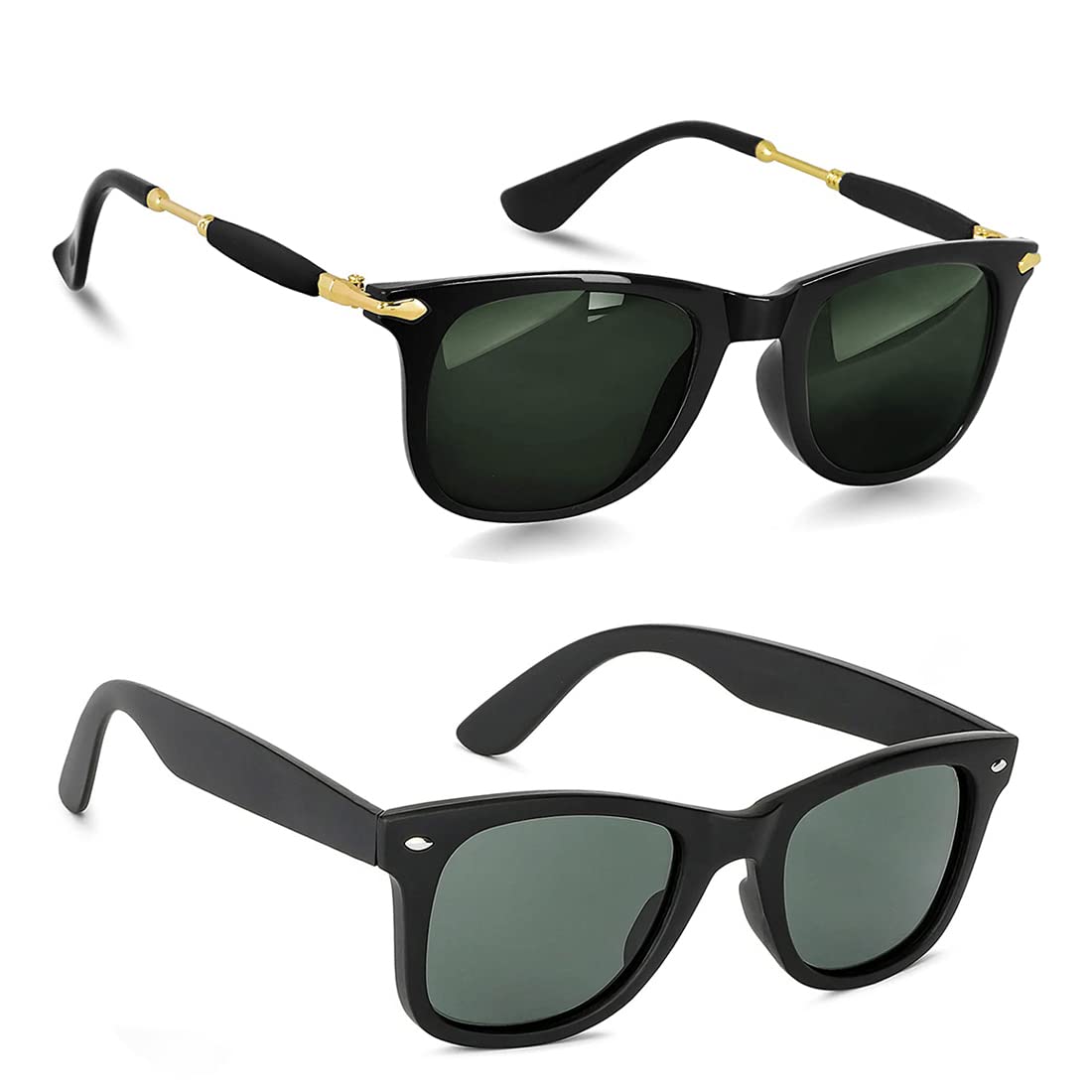 Men Square Sunglasses, Green & Green Lenses With Black & Golden Frame, Pack of 2-image-42