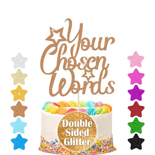 Personalised Cake Topper | Customized Birthday Cake Decorations. Double Sided Glitter Card Text Customized | Birthday or Wedding Party Multicolour Glitter Cake Decoration(Rose Gold)