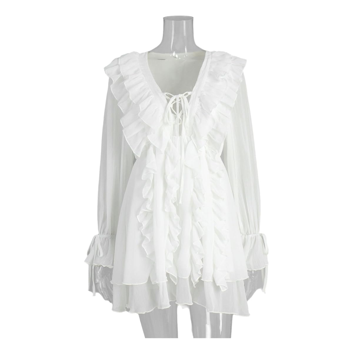 Abiti Sundazione da Donna, Mini Abito Bohémien, Abbigliamento A Maniche Lunghe Casual-Bianco-s