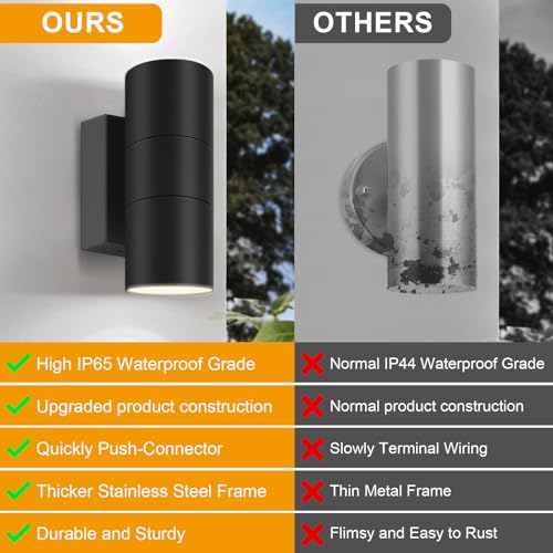 Image of Kerry Outdoor Wall Lights, Mains Powered, IP65, Up Down, Black 2 Pack
