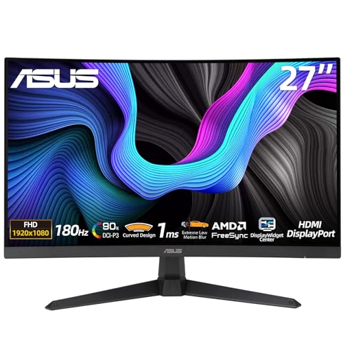 Image of ASUS TUF Gaming 27 inchCurved Monitor, FHD 1080p, 180Hz, 1ms (GTG), VA Display, 1500R Curvature, FreeSync, Extreme Low Motion Blur Sync, HDR Technology, DisplayPort, Dual HDMI, Height Adjustable