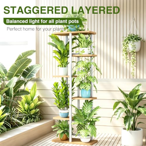 Image of LINZINAR Plant Stand Indoor 6 Tier Metal Corner Tall Flower Shelf