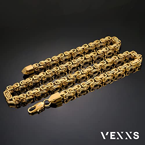 Vexxs Royal Byzantine Chain,Plated Gold Chain, Durable No Color Fading Men’s Chain 4Mm 6Mm Men’s Necklace Chain Street Wear Hip Pop Necklace Chain Urban Fashion Jewelry #TOP4
