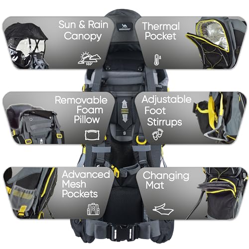 Baby-Carrier-Backpack-Baby-Carrier-12-Months-Plus-Comfortable-for-Parents-Practical-Pockets-Side-Mirror-Toddler-Back-Carrier-with-Rain-Cover-Sun-Canopy-Shield-Black-Yellow