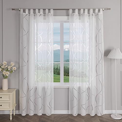 CORLIF Voile Gardine Mit Schlaufen Vorhang Ausbrenner Muster Transparente Gardinen Wohnzimmer Schlafzimmer Gardinenschals Weiß BxH 140x225cm 1 Stück