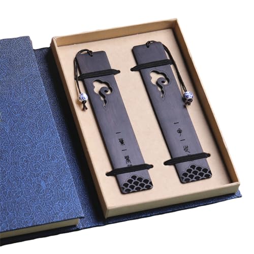 Medalboy ハンドメイド木製ブックマーク 2個セット 天然彫刻木製ブックマークボックスセット 男性・女性・読書愛好家へのユニークなギフト セット