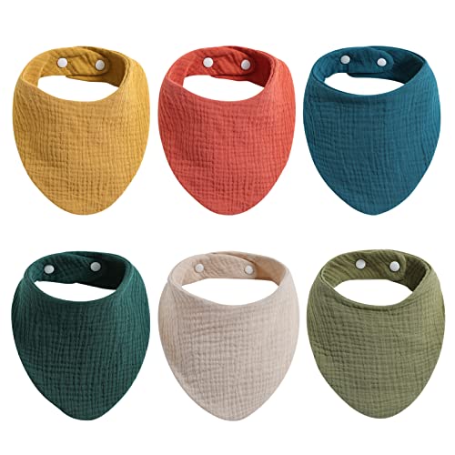 Viakty Double Layer Cotton Muslin Bibs 6 Pack, Soft and Absorbent Drool Bibs with 2 Adjustable Snap for Newborns Toddlers