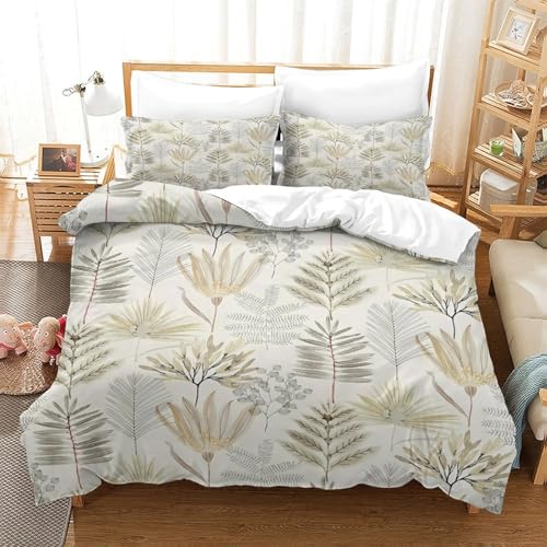 Housse de couette microfibre feuille vintage 135x200cm pour lit simple