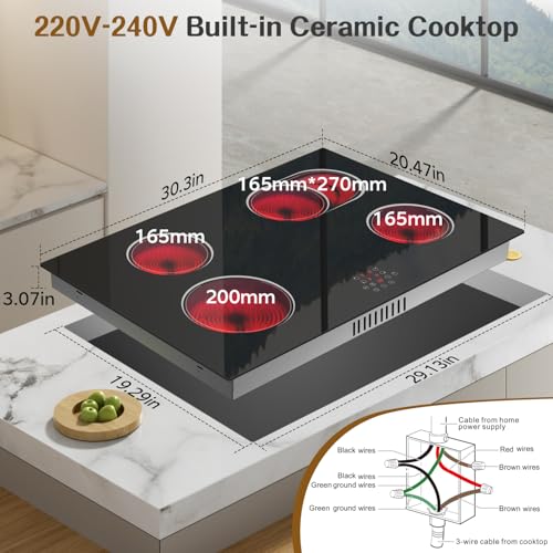 Image of 30 Inch Electric Cooktop Built-in 4 Burner, 6400W Electric Stove top | with Touch Control, Ceramic Cooktop, Pause, Safety Lock, Extended Zone & Timer, 220V Hard Wire, Nefaracy