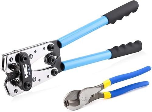 Miniatura 11 de HKS Herramienta de prensado de terminales de cable de batería 10-1 AWG con cortador, 20 terminales de anillo de cobre y 20 tubos termorretráctiles