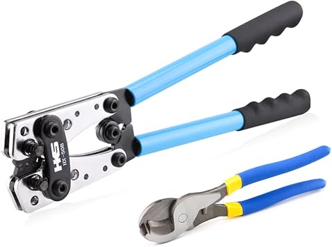 HKS Battery Cable Crimping Tool for AWG 10-1 Copper Ring Terminals with Cable Cutter, Heavy Duty Crimper for Wire Lugs