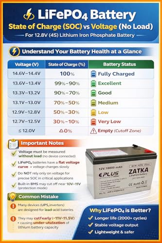 Image of EPLUS Zatka 12V 18Ah Lithium LiFePO4 Battery with BMS | 5X Life vs Lead Acid | Fast Charging | for Solar, 45+ Double Motor Spray Pump, Toy car, Fence Pulse Machine