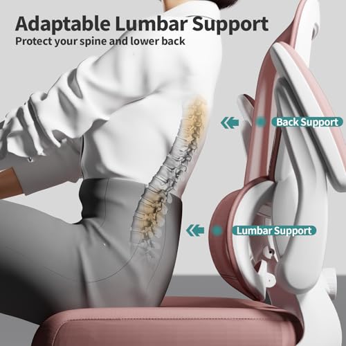 Image of TRALT Office Chair - Ergonomic Desk Chair with Adjustable Lumbar Support, Mesh Computer Chair, Executive Chair for Home Office Comfortable Lumbar Support (1, Pink)