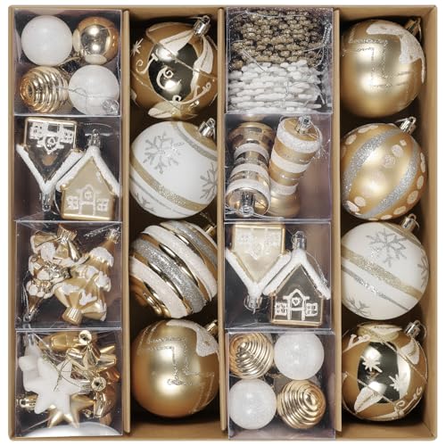 60 Pcs White Gold Assorted Christmas Ball...