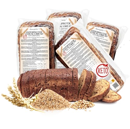 4 paquetes | Pan de cereales proteico Line@ | 30% de PROTEÍNA, bajo en carbohidratos, bajo en azúcar, bajo en calorías, rico en OMEGA 3
