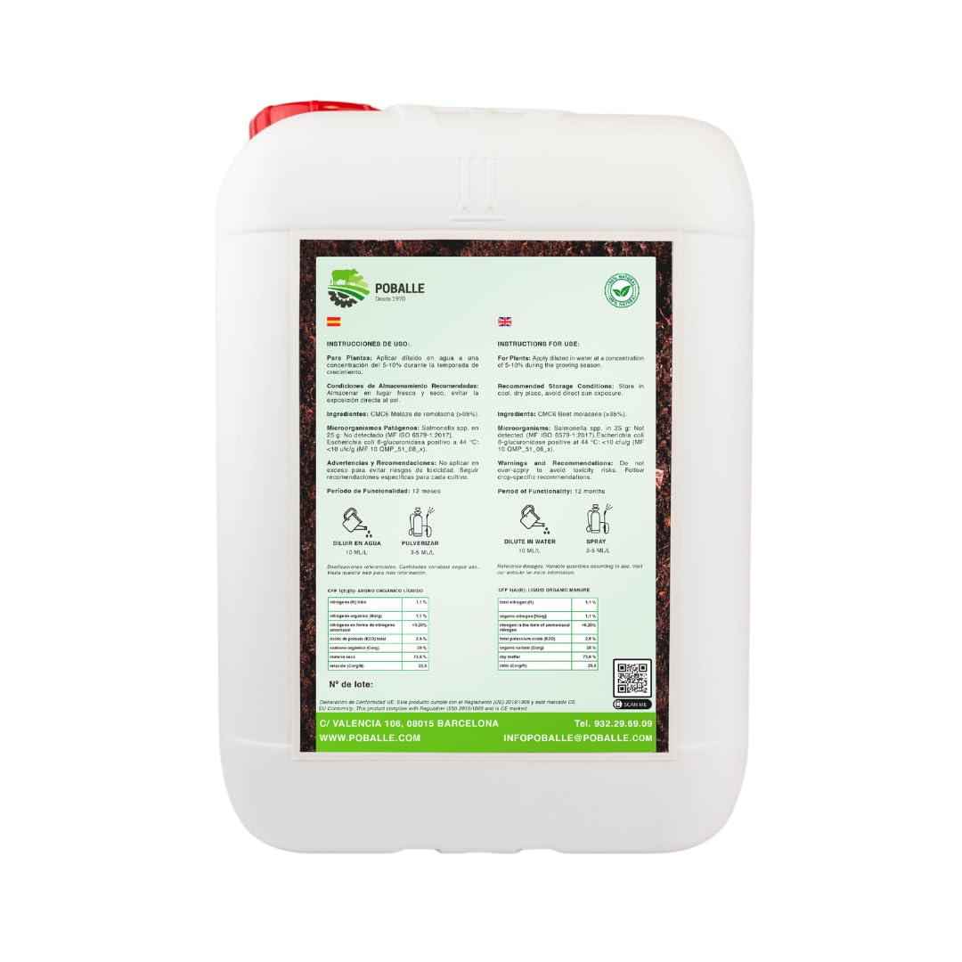 Melaza de Remolacha para Compost, Plantas y Cultivo Ecológico – Abono Orgánico Líquido de Alta Pureza, 12 kg – POBALLE