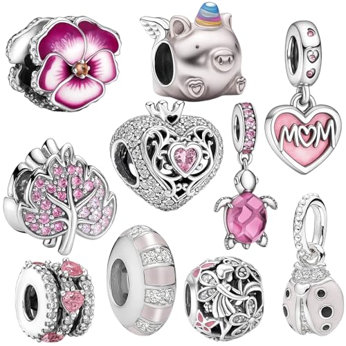 10 Stück Pandora Charms, Charm Anhänger Set, Schmuck Accessoires, Kompatibel mit Pandora Armband, für Frauen, Geburtstag, Valentinstag, Muttertag