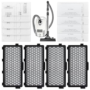 4 Pack Active Air Clean 50 Filter for Miele Vacuum Cleaner Compact C1&C2/Complete C2&C3/S8340,with 4 Motor Protection&4 Exhaust Filter for Miele S4000 S5000 S6000 S8000 Series, C3Filter Absorbs Odours