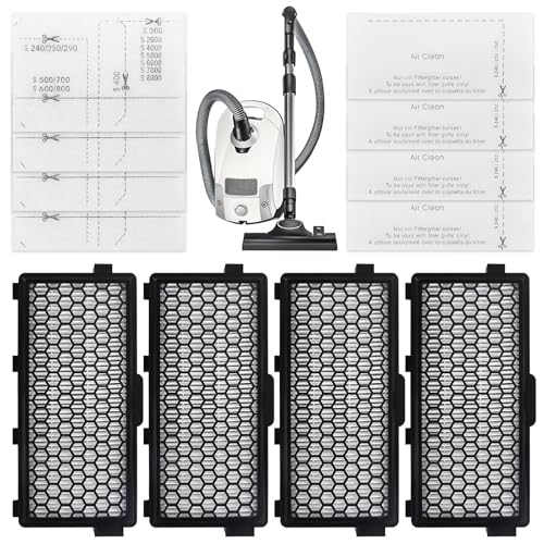 4 Pack Active Air Clean 50 Filter for Miele Vacuum Cleaner Compact C1&C2/Complete C2&C3/S8340 with 4 Motor Protection&4 Exhaust Filter for Miele S4000 S5000 S6000 S8000 Series C3Filter Absorbs Odours