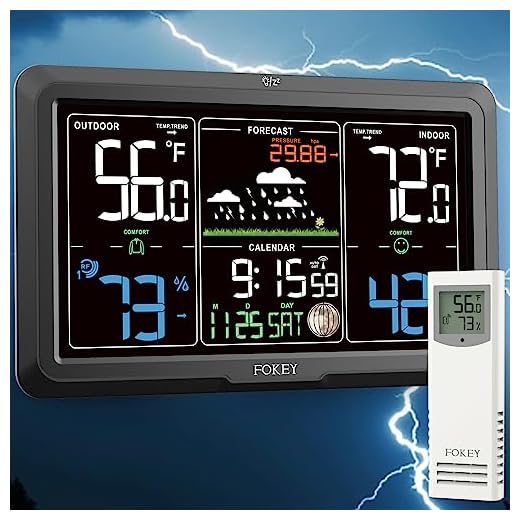 Fokey® Weather Station - Digital Home Weather Stations - Vivid 7.6” LCD, Wireless, 340° Viewing Angle - Indoor/Outdoor Thermometer Wireless with Atomic Clock