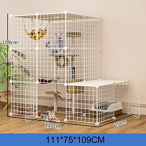 Cage pour chat contre les projections de litière avec niche fermée et échelles
