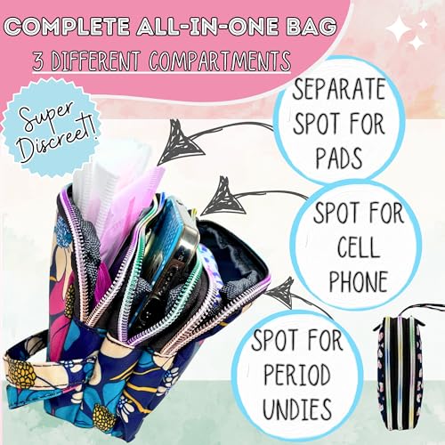 First Period Pal Pack to-Go Kit | 24 pcs | First Period Kit for Tweens | Teen Period Kit| Discrete Period Bag, Pads, Panty Liners, Period Kits for Tweens 10-12 (Flowers)