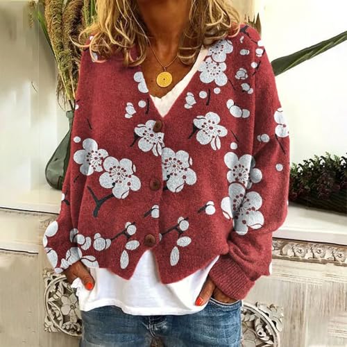 Women Cardigan Sweater Vintage Nordic Fair Isle Floral Cardigans Colorful Oversized Cable Knit Christmas Sweaters2